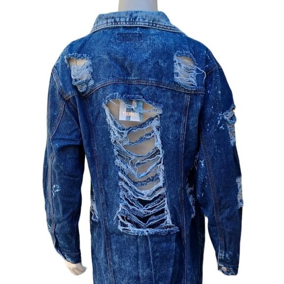 6221....Thrill Long Jean Jacket Size Medium - Picture 5 of 6